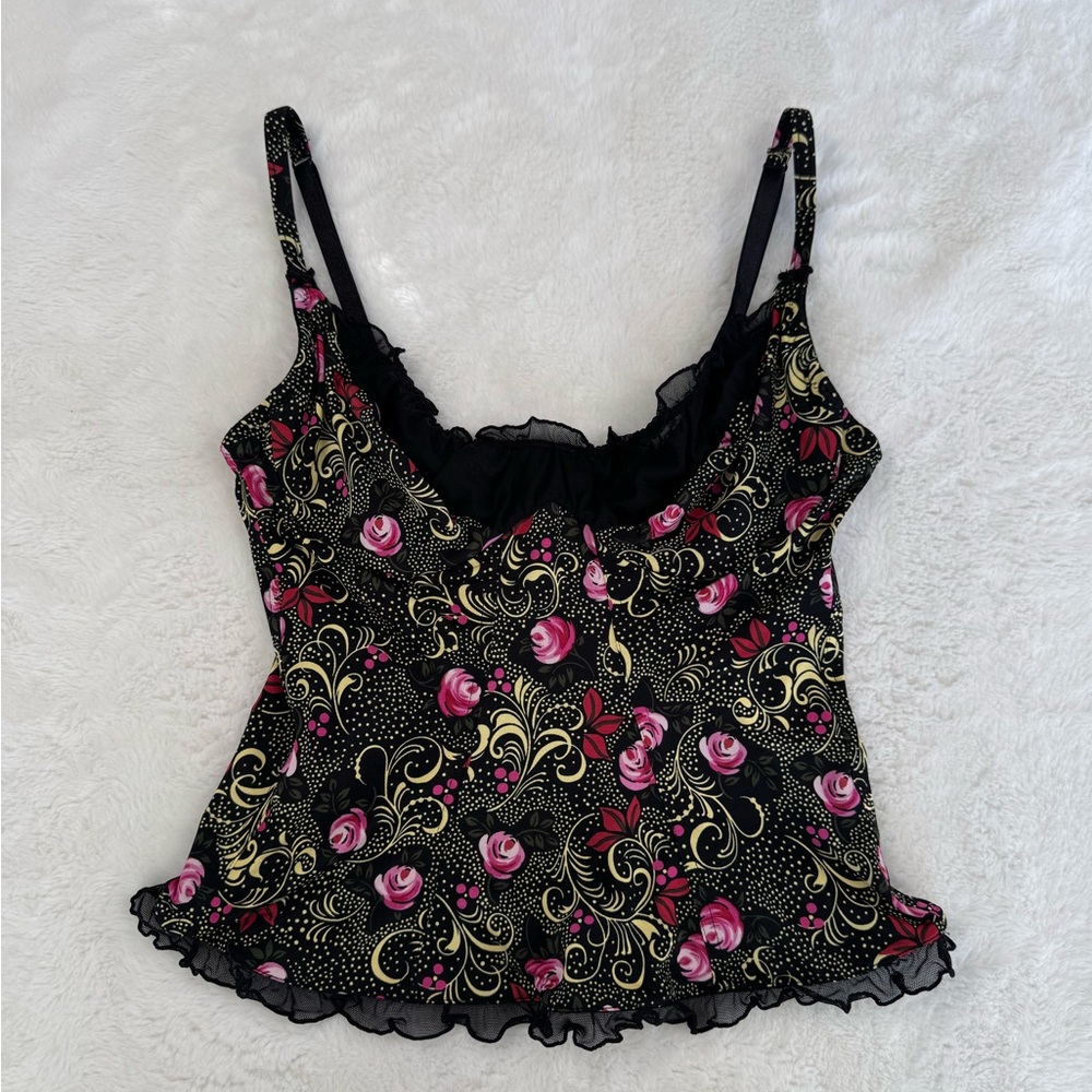 Necessary Objects Black and Pink Floral Bustier Top